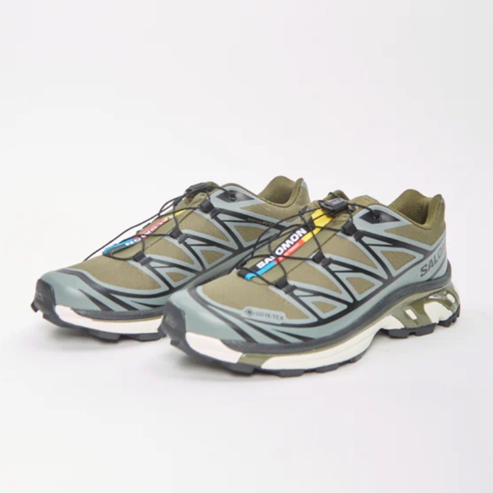 Salomon XT-6 Gore-Tex Lace-Up Sneakers in Olive Night